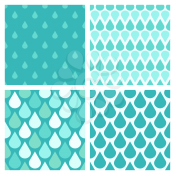 Set of turquoise vector water drops seamless patterns. Abstract rain illustration