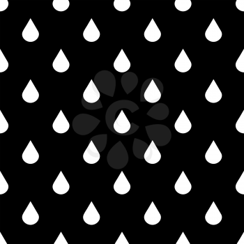 Black and white vector water drops seamless pattern. Illustration of rain art
