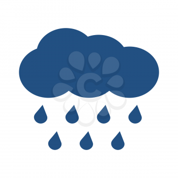 Blue vector cloud with falling rain isolated on white background. Illustration icon for weather