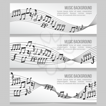 Music banners vector set with music notes and sound wave. Card with music note for melody illustration