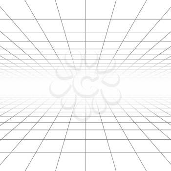 Ceiling and floor perspective grid vector lines, architecture wireframe. Infinity checkered tiled illustration