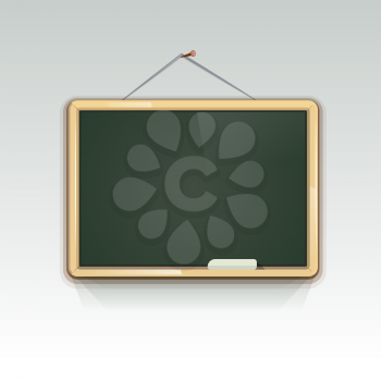 Blank school blackboard hanging on wall for education and write information, vector illustration