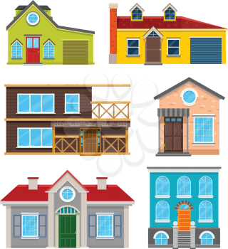 Cottage house flat vector icons. Architecture building, home with door and window illustration