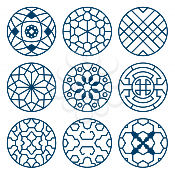 Chinese, korean traditional vector repeat symbols, bathroom decoration. Set of round elements with pattern illustration