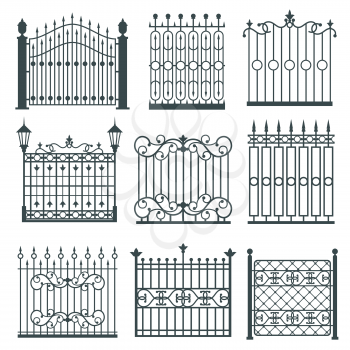 Metal iron gates, grilles, fences with ornamental antique pattern. Vector illustration
