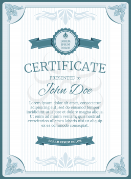 Certificate and vintage diploma vector template design. Graduation and achievement illustration