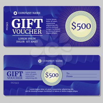 Vintage gift certificate, voucher, coupon vector mockup with money background. Template of banner with watermark for gift voucher illustration