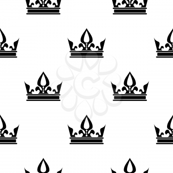 Vector crowns seamless pattern in black and white. Background decoration illustration