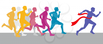 Racing people and winning runner marathon competition vector concept. Sport run competition with athlete, run race marathon illustration