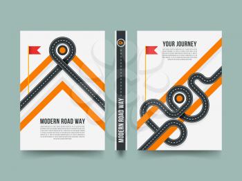 Modern paving street, 3d road path vector template design. Banner with modern road way, illustration of poster road