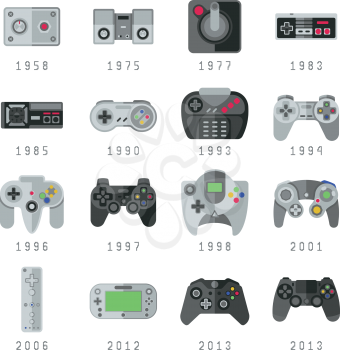 Video game controls, joystick, gamepads gaming vector icons. Control console for video game, set of controller gaming illustration