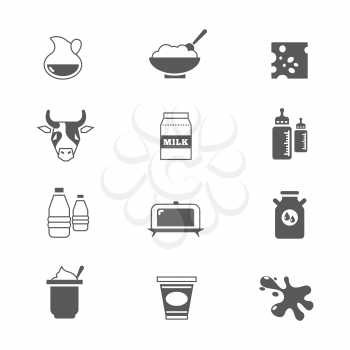 Diary products, milk vector icons set. Healthy product dairy illustration