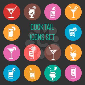 Colorful cocktail vector icons set. Alcohol margarita and martini illustration
