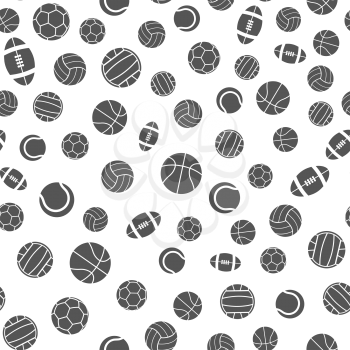 Sports balls vector seamless pattern. Background with football and soccer ball, illustration of design tennis ball