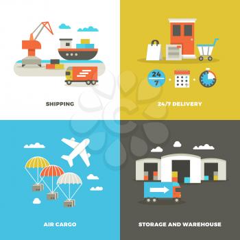 Worldwide shipping logistics and industrial warehouse. Picking technology and on time delivery vector concepts. Shipping and air cargo, illustration of delivery service banner
