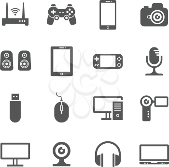 Computer gadgets and handheld digital device vector icons. Electronic device video and audio, illustration of gadget device