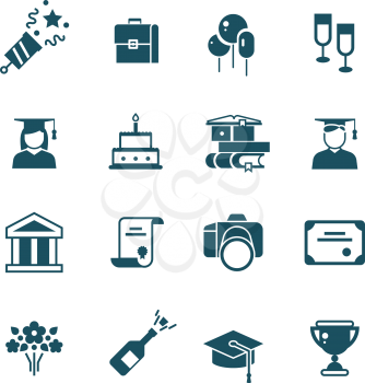 Student achievement and high school graduation vector icons. Graduate bachelor and master, illustration of graduation students