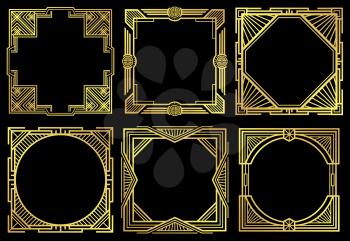 Art deco nouveau border frames in 1920s style vector set. Frame of ornament design, illustration oif golden retro frames