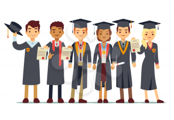 Vector graduation concept with students, college graduate. Students graduation university or school, illustration of people graduate