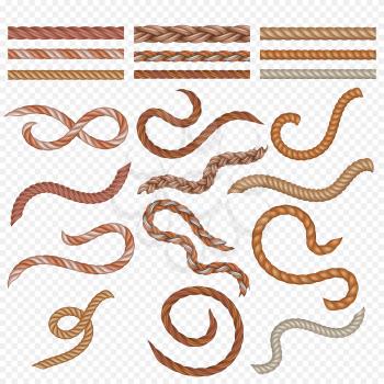 Realistic seamless rope and nautical cables vector set. Seamless rope twisted, illustration of realistic nautical rope