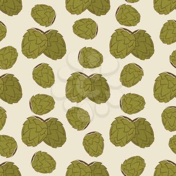 Green hop seamless pattern design - vintage texture with hand drawn hops. Vintage floral wallpaper, vector illustration