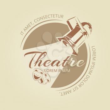 Theatre banner design - art badge with soffit and theatre masks. Vector illustration