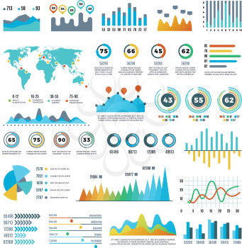 Business demographics and statistics infographic elements with colourful charts, diagrams and graph vector set. Illustration of colored chart and graph report