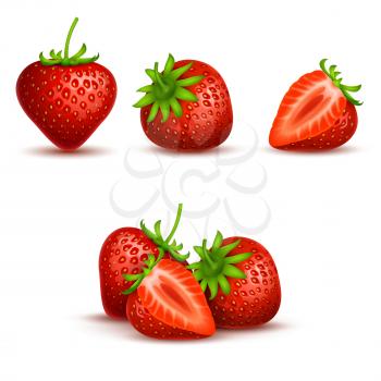 Vector realistic sweet and fresh strawberry isolated on white background. Fresh fruit organic, illustration of red sweet strawberry