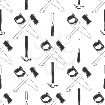 Carpentry seamless pattern with hammer, ax, saw. Background with carpentry instruments. Vector illustration