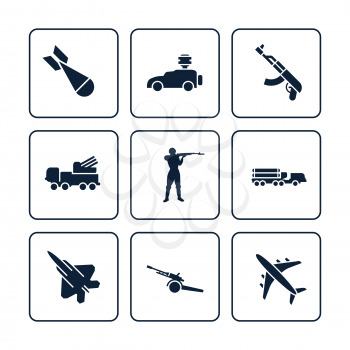 Terror or army icons set - military icons design. Colletion of fight icons