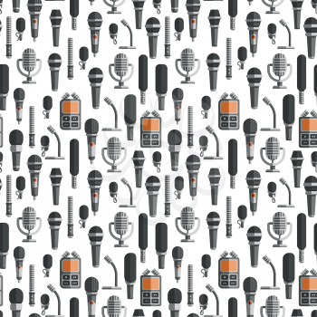 Flat microphones and dictaphones seamless pattern. Broadcasting communication background. Vector illustration