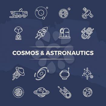 Cosmos and astronautics line icons - planets, space, rockets line concept. Science icons of set illustration