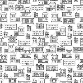 Line art houses seamless pattern design. Background with linear home. Vector illustration