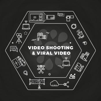 Movie film-making line art icons concept. Production action to cinema, vector illustration
