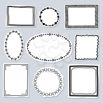 Doodle frames set - frames with hand drawn elements. Sketch card decoration, vector illustration