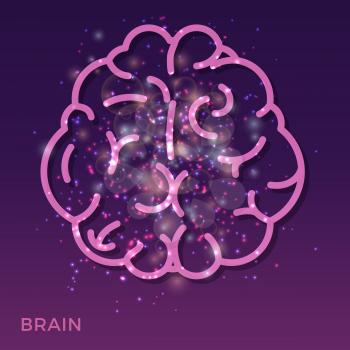 Abstract creative brain background - colorful brain icon with shining lights. Bright creative brain. Vector illustration
