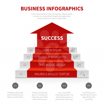 Staircase, business ladder, levels of success vector modern infographic, winning concept. Staircase to success, illustration of level stair to success business