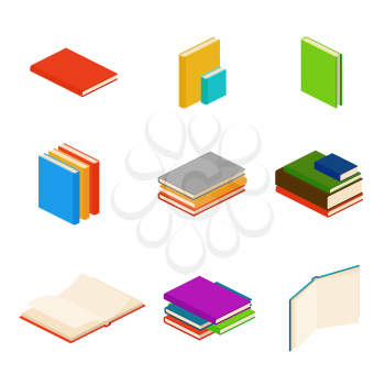 Isometric books, encyclopedia, dictionary, novel, document vector symbols. Color books for education, illustration of stack paper books
