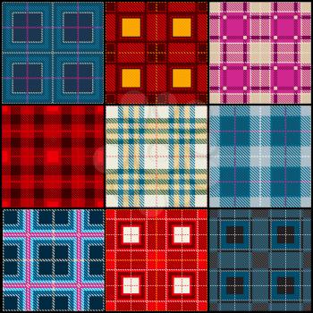 Plaid tartan, british, buffalo seamless vector fabric pattern. Set of pattern scottish, illustration of stripes cloth pattern