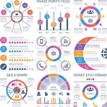 Infographics. Marketing graphs financial workflow diagram, bar chart. Statistic charts and number infocharts. Infographic vector set. Diagram and graph company infographic presentation illustration