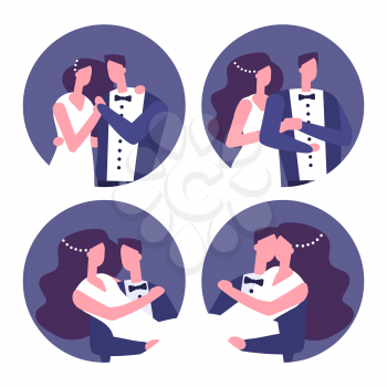 Couples in love, wedding couples vector icons. Illustration of love couple, wedding wife and groom