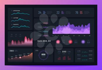 Business infographic dashboard. Modern interface, admin platform with graph, statistics chart marketing diagram. Vector infographics admin dashboard, infographic business statistic illustration