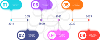 Business timeline. 6 process steps, horizontal workflow processing diagram. Infographics vector flowchart. Work flow diagram with number year illustration