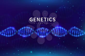 Dna medical background. Biotechnology, science genetic laboratory. Genome researching vector backdrop with 3d dna cell. Illustration of researching genetic dna and biotechnology