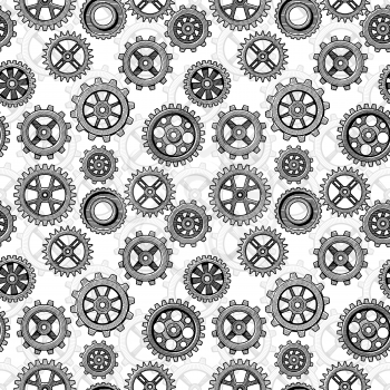 Retro sketch mechanical gears seamless pattern design. Gear cog wheel machinery vector illustration