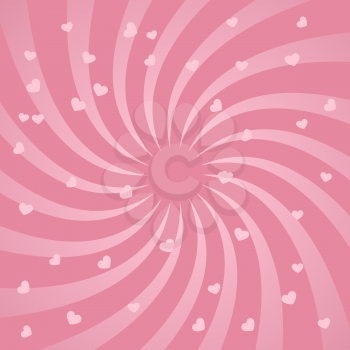 Bright spiral design background pink pattern with hearts. Vector illustration