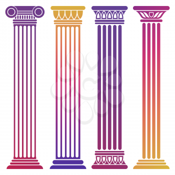 Bright ancient greek columns set on white background. Vector illustration