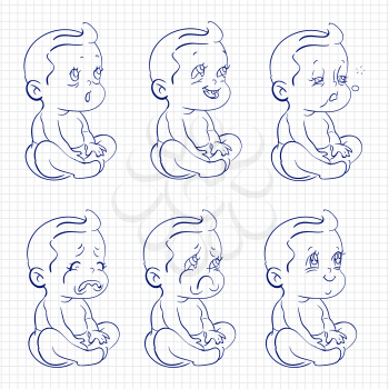 Awesome baby sketch ballpoint pen on notebook page. Vector illustration