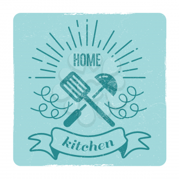 Home kitchen, home cooking grunge vintage label design. Vector illustration