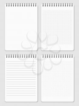 Realistic notebooks page collection - lined and dots notebook. Paper page notebook for note illustration vector